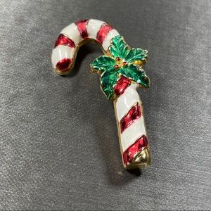 Candy Cane Poinsettia Christmas Holiday Brooch Pin